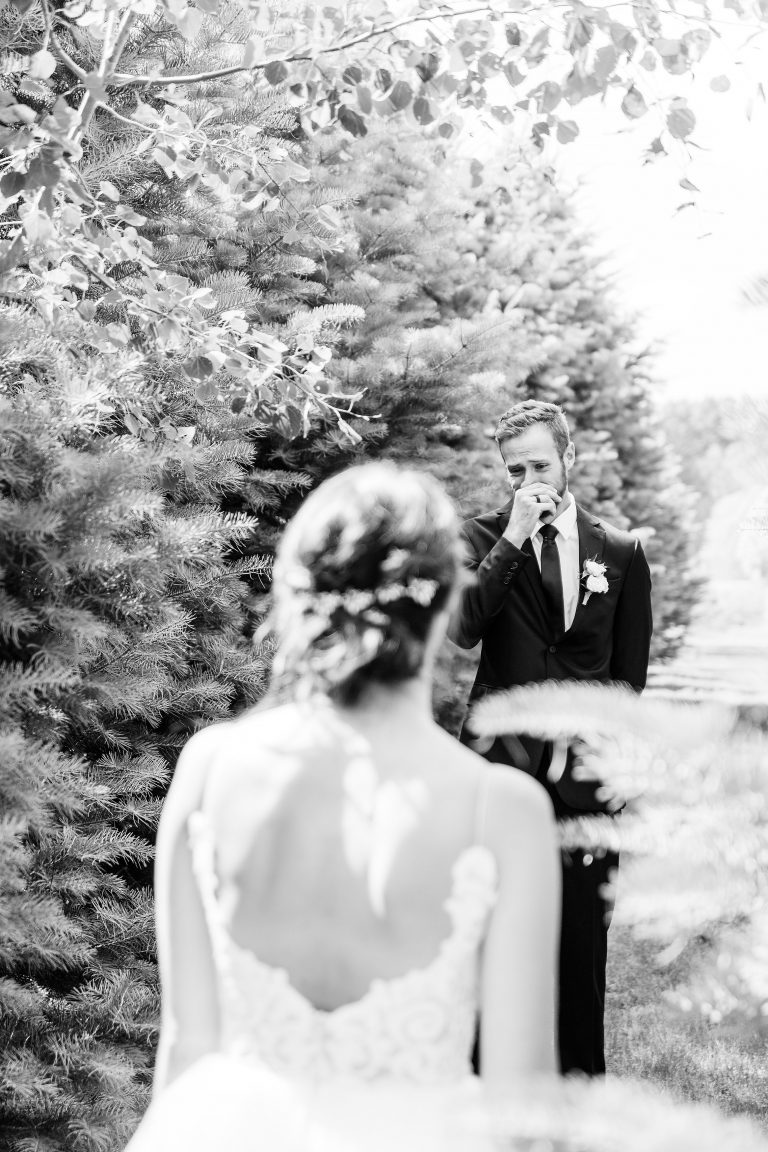 Carly Caleb Arrowwood Farms Wedding Calebs reaction 1 768x1152